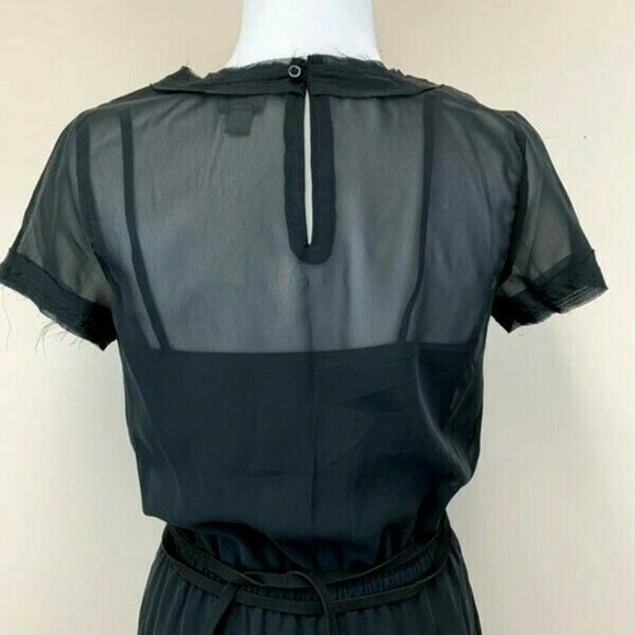 Converse One Star S Semi Sheer Black Tie Waist Tiered Ruffle Dress - Picture 7 of 9